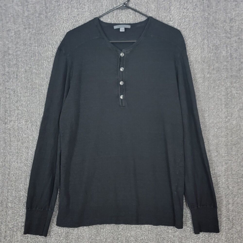John Varvatos Henley Sweater Mens XXL Black 100% Linen Ribbed Knit Shirt
